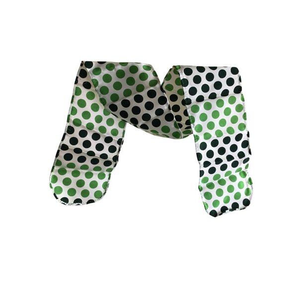 Vintage Polka Dot Green & Black Hand-Rolled Silk Scarf Retro 36 X 4 Inches Light - Picture 1 of 3